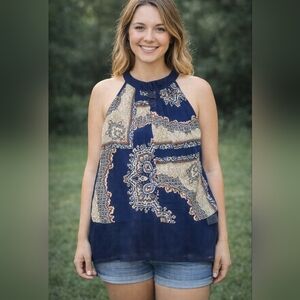 Westport 1962 Paisley Halter Camisole Large P Boho Pheasant Cottage Flowy